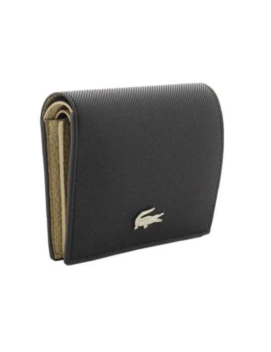 PORTEFEUILLE NOIR DOUBLE PURSE AVEC MONNAIE - LACOSTE