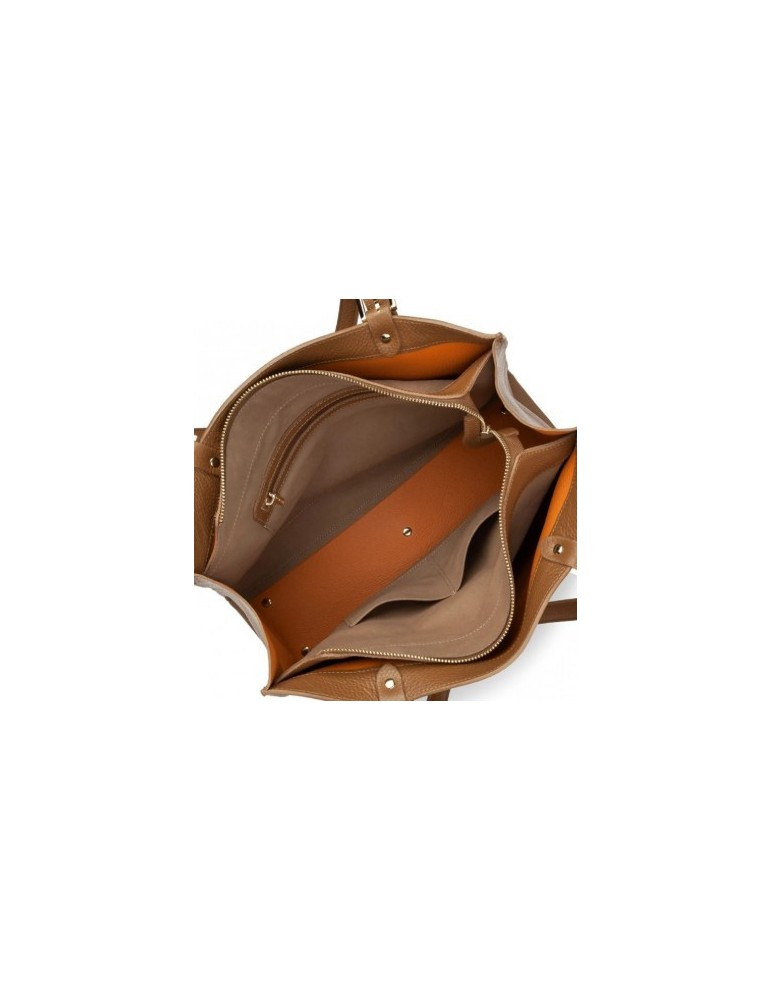 SAC CABAS EPAULE EN CUIR CAMEL FOULONNE - LANCASTER