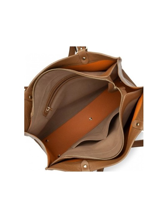 SAC CABAS EPAULE EN CUIR CAMEL FOULONNE - LANCASTER