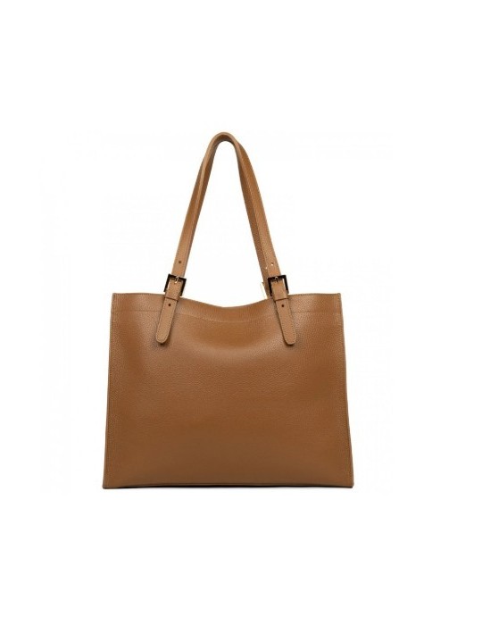 SAC CABAS EPAULE EN CUIR CAMEL FOULONNE - LANCASTER