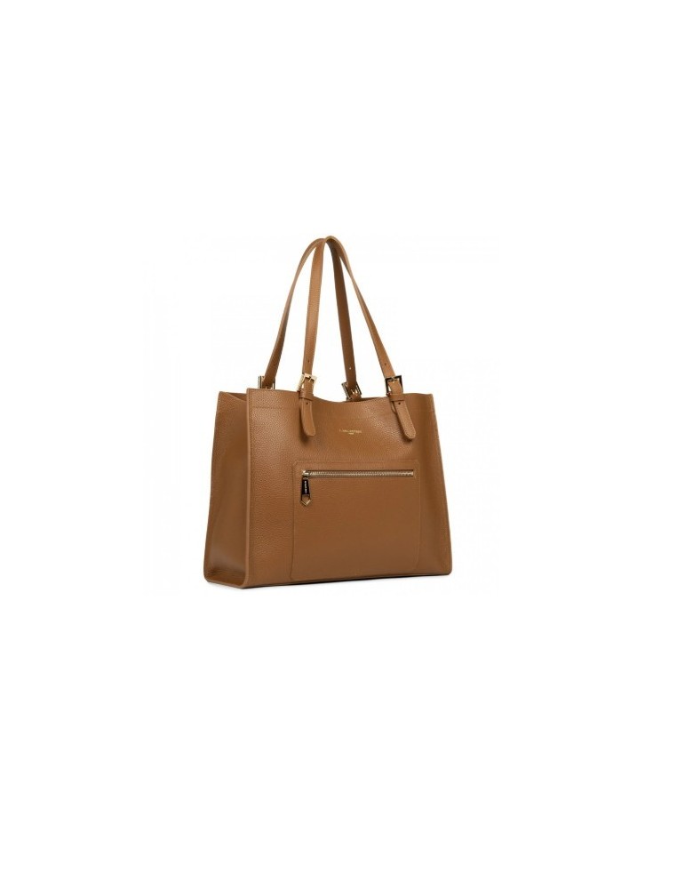 SAC CABAS EPAULE EN CUIR CAMEL FOULONNE - LANCASTER