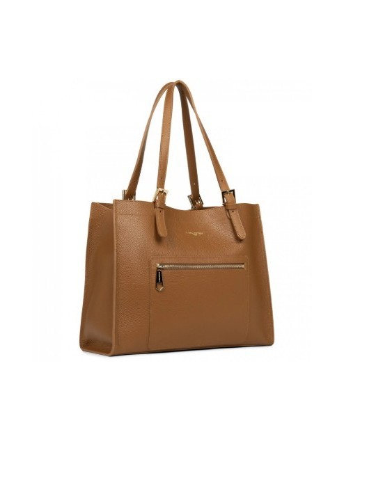 SAC CABAS EPAULE EN CUIR CAMEL FOULONNE - LANCASTER
