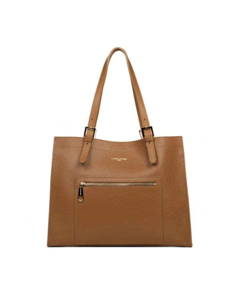 SAC CABAS EPAULE EN CUIR CAMEL FOULONNE - LANCASTER