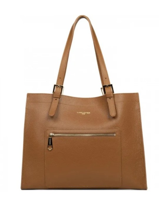 SAC CABAS EPAULE EN CUIR CAMEL FOULONNE - LANCASTER